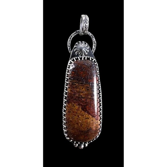 Pendant Fossil Dinosaur‎ Gembone Paul Rossman 925 Sterling 3" w Bail 25.1g - Picture 1 of 14